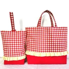 レッスンバッグ&上履き入れ　ハンドメイド　チェック