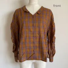 【土日限定値下げ】新品・未使用　チェック柄シースルーシャツ　ブラウン　ブルー