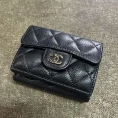 CHANEL ブラック レザー 三つ折り財布