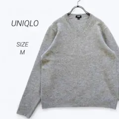 a2422▶ユニクロ　UNIQLO　長袖セーター　ニット【M】グレー　毛100%