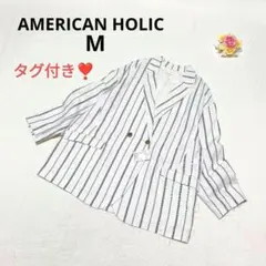 タグ付き アメリカンホリック リネン混 テーラードジャケット ストライプ Mのサムネイル