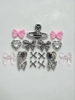 ネイルパーツ　デコパーツ　ゴシック　地雷　17個　y2k ピンクリボン