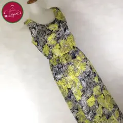 昭和レトロ ペイズリー柄 ワンピース ロング マキシ丈 黄 ネイビー リゾート