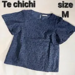 【テチチ】レディース/トップス/ブラウス/半袖/ネイビー/花柄/M/古着