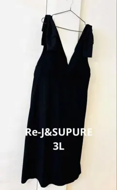 【3L】Re-J&SUPURE 肩リボンVネックジャンパースカート黒色
