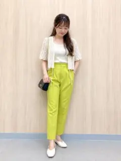 新品GU ストレッチテーパードパンツ 低身長サイズ イエローミニマム