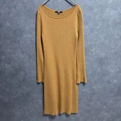 t18【ユニクロ】メリノブレンドワイドリブニットワンピース　ブラウン　無地　S