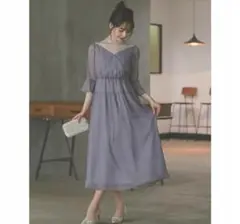 新品 訳あり リュクスブリエ エトル ラメチュールシフォンドレス ワンピース S