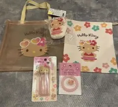 新品 日焼けキティ トートバッグ 綿棒ケース スパイラルヘアゴム 5点セット