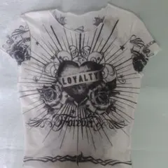 メッシュ半袖シアーシャツ 黒いバラとハート タグなし