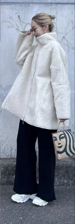 チャオパニックティピー　2wayクリーム色 ムートンコート　ダブルジップ