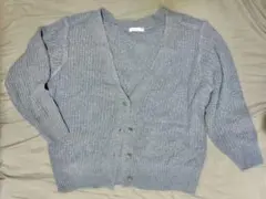 レディース くすみブルー ニットカーディガン ハートボタン
