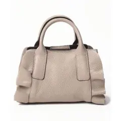 フリルデザイン ベージュレザーショルダーバッグ