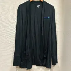 ランズエンド カーディガン ノーカラー 袖リブ ワンポイント XL 黒 綿