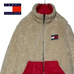 トミージーンズ リバーシブルジャケット ベージュ×赤 S ボアブルゾン ベスト