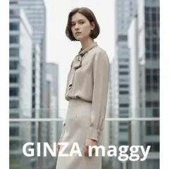 ☆新品未使用 GINZA maggy ボウタイブラウス 長袖シャツ 金ボタン 