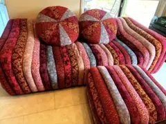 カラフルパッチワーク2人掛けソファオットマン＆クッション付値下げ