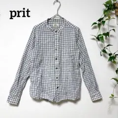 prit プリット コットンリネン バンドカラーシャツ チェック柄 日本製のサムネイル