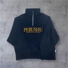 【Perushu】刺繍ロゴ ルーズ ハーフジップ スウェット ネイビーのサムネイル