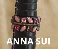 ANNA SUI リング 2連風 ピンク ストーン アンティーク調