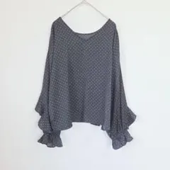 earth music&ecology ドット柄 シャツ フリル袖 フリー 黒