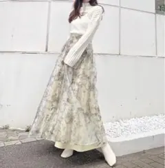 【MERCURYDUO】オーガンジーフラワーリバーシブルフレアスカート