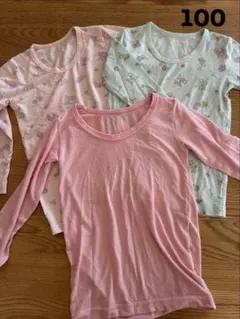 【100cm】女の子 長袖肌着 2枚 ＋ おまけ1枚（110cm）計3枚セット