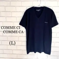 コムシコムサ　Vネックカットソー　ロゴ　Tシャツ 無地　紺　ネイビー　春　夏服のサムネイル