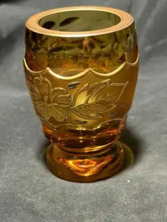 ビンテージ　ボヘミアグラス　ラスカ　ミニグラス　ショットグラス　金彩　アンバー