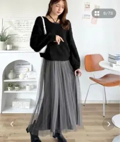 ニット×チュールワンピースセット