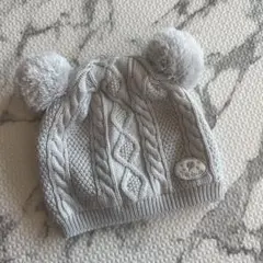 Miki House グレー ポンポン付きベビー帽子