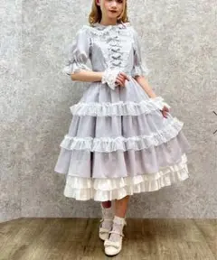 axes femme kawaii プチリボンジャンパースカート　グレー