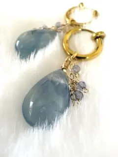 52．天然石イヤリング フープ フローライト×アイオライト