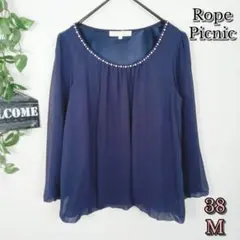 【Rope Picnic】ロペピクニック シフォンブラウス ネイビー パールM