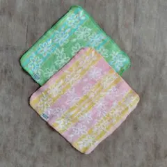 【未使用】〈ELLE Lumiere〉タオルハンカチ ピンク系 グリーン系のサムネイル