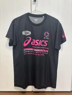 asics バレーボールシャツ 黒 ピンク