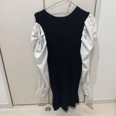 GRL 黒と白のパフスリーブミニワンピース