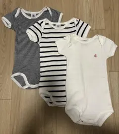 プチバトー　ロンパース肌着 3枚セット12m74cm