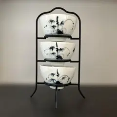 青花柄の3個セットボウル（スタンド付き）