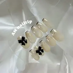 ｛バレリーナ｝うるうる リボン フレンチ ネイルチップ