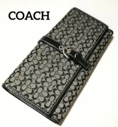COACH 長財布 ミニシグネチャー レザー ジャガード 黒色 グレー