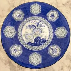 【未使用】美濃焼 染付 皿 花柄 六角文様 和食器　お皿