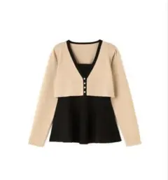 ナチュラルビューティーベーシック　ペプラムニットビスチェ&ショートカーディガン