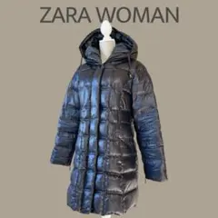 ＊訳あり【ZARA WOMAN】M～L相当ネイビー紺　ダウンジャケット　ロング丈