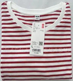 新品未使用タグ付き　ユニクロ　ソフトコットンボーダーラウンドヘムT　Ｌ　赤　長袖