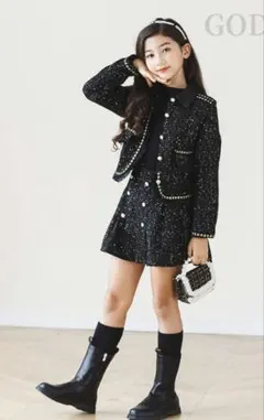 新品タグ付ツイードセットアップ150卒業式入学式黒