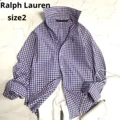ラルフローレンスポーツ　長袖シャツ　ギンガムチェック　紫白　綿　洗える　2サイズ