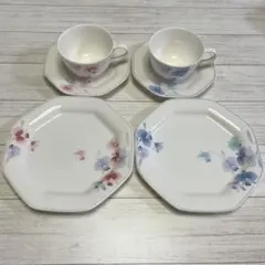 ノリタケ　6点セット　ペア　ティーカップ　ソーサー　プレート　花柄【匿名配送】