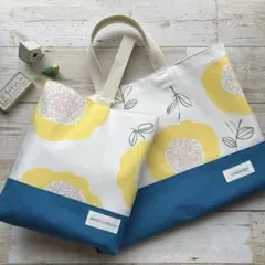 大きなお花の北欧風入園入学セット/絵本袋レッスンバッグ上履き入れ