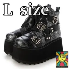 yosuke Lサイズ パンク系ハーネスデザイン厚底ブーツ ガンメタ 蝶柄